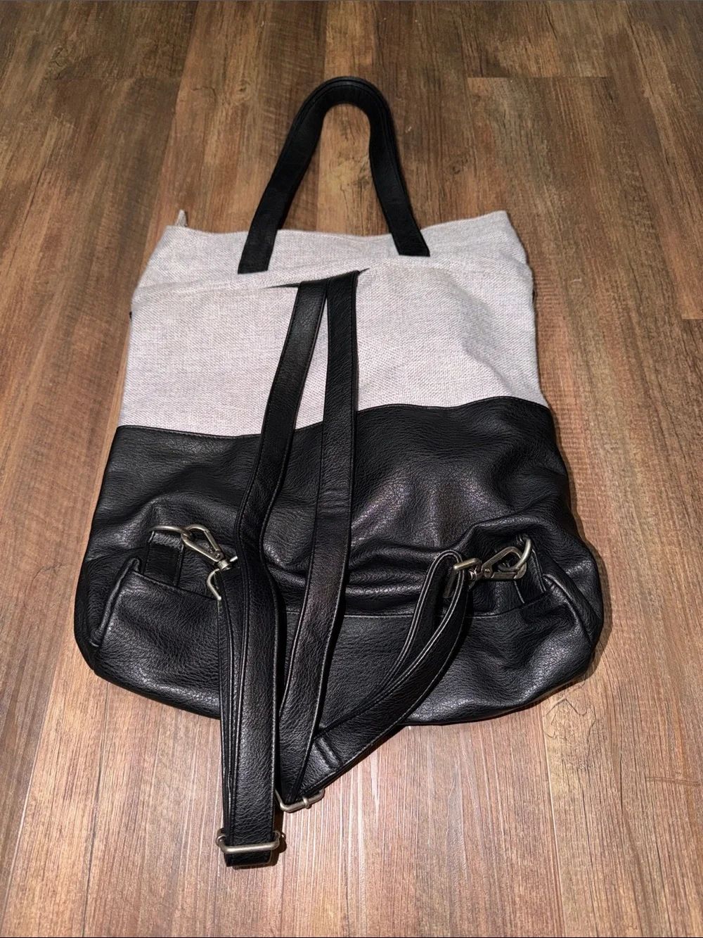 Canopy Verde Gray Tweed/Black Convertible Backpack Eco Friendly Vegan Leather